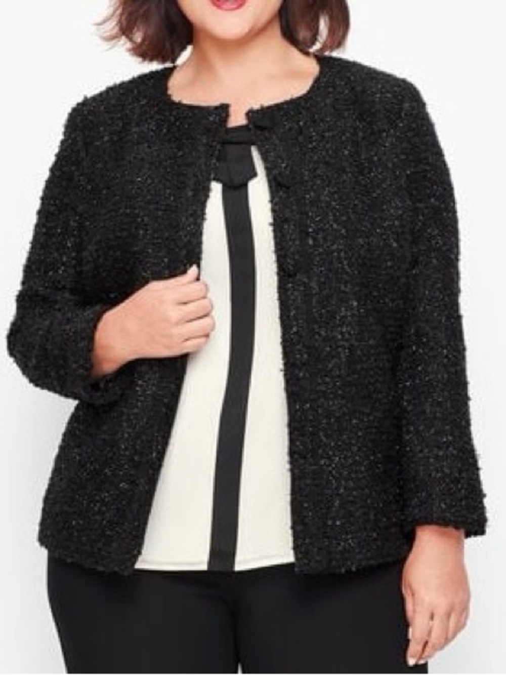 Talbots Black Bouclé Round-Neck Women’s Jacket, Sz 10